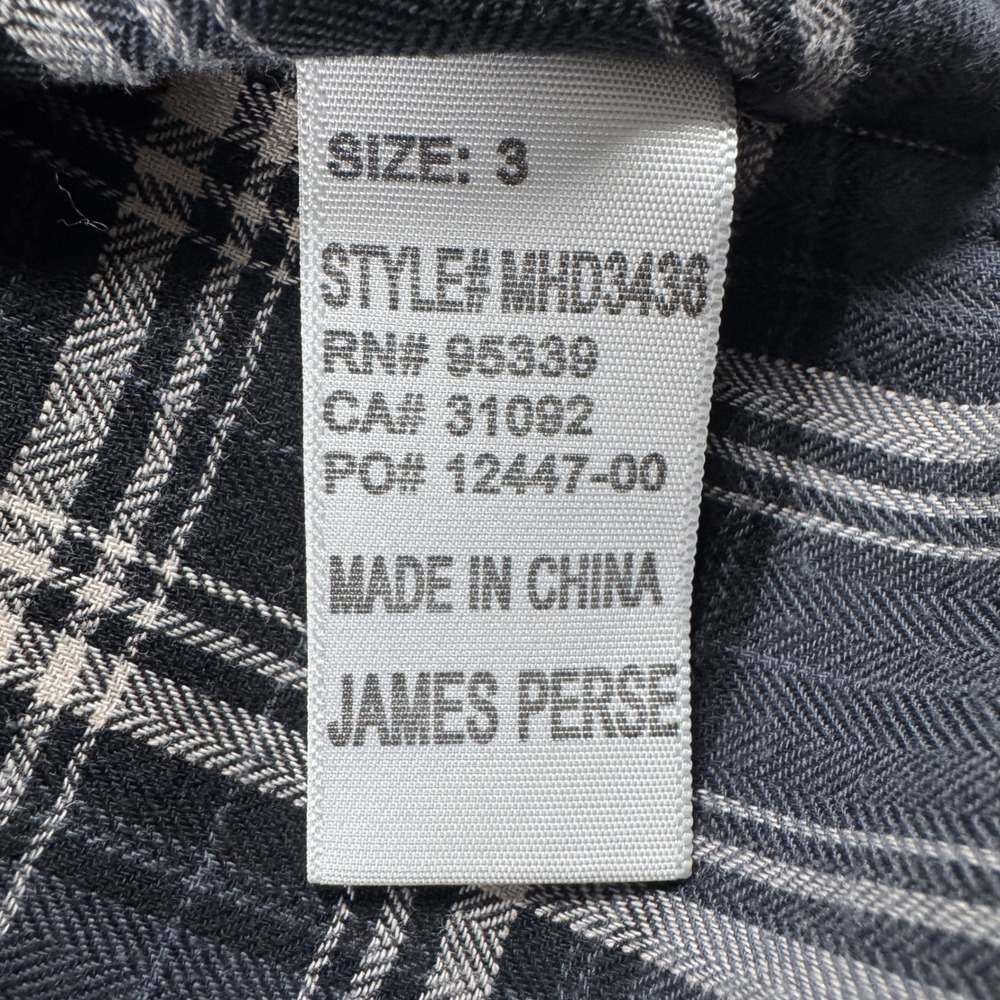 James Perse Plaid Button Up Shirt Mens 3 Large Grey Black Long Sleeve Cotton - Picture 6 of 7
